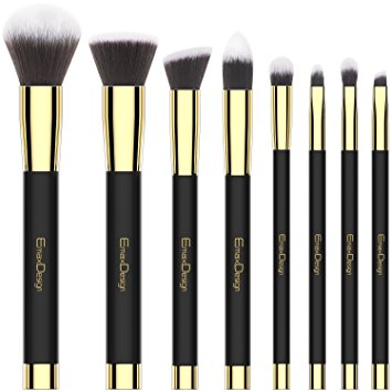 EmaxDesign 8 Pieces Makeup Brush Set Face Eye Shadow Eyeliner Foundation Blush Lip Makeup Brushes Powder Liquid Cream Cosmetics Blending Brush Tools (Golden Black)
