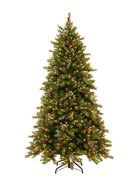 National Tree 6.5 Foot Frosted Berry Memory-Shape  Tree with 108 Cones, 43 Red Berries and 600 Dual Color  LED Lights with PowerConnect  System with 9 Functions, Hinged (FRB3-302PD-65M)