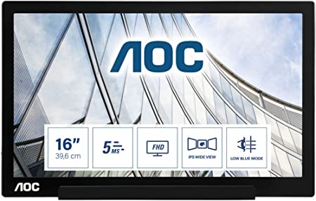 AOC i1601FWUX - 16 Zoll tragbarer FHD USB-C Monitor, AutoPivot (1920x1080, 60 USB-C) schwarz