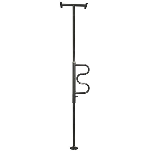 Stander Security Pole & Curve Grab Bar - Elderly Tension Mounted Transfer Pole   Bathroom Assist Grab Bar- Metallic Black