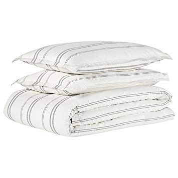 Rivet Classic Maxwell Garment-Washed Stripe Duvet Cover Set, Full/Queen, White with Gray Stripe