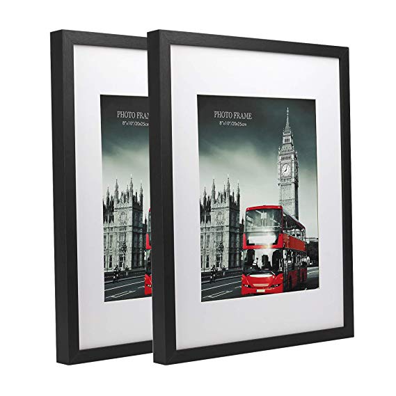 Home&Me 11X14 Black Picture Frame 2 Pack Made to Display Pictures 8X10 with Mat or 11X14 Without Mat Wide Molding Wall Mounting Material Included