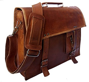 Gbag (T) 16" Vintage Leather Briefcase, Leather Shoulder Messenger Bag Laptop