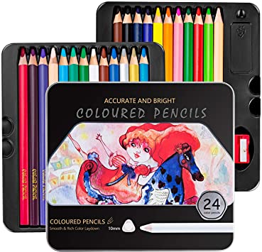 VicTsing 24 Colored Pencils, Premier Coloring Pencil Set with 5mm Soft Thick Core (Harder Than Normal 2.8mm Core, Not Easy Break), Bonus Sharpener for Adults Kids, Painting, 2019 Upgraded