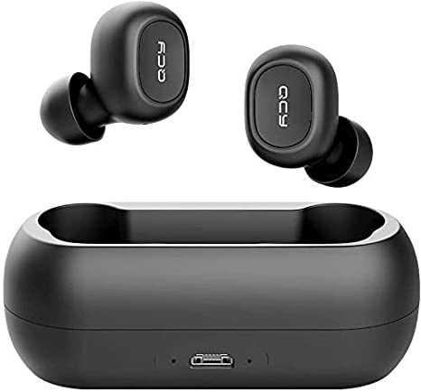 QCY T1 Wireless Bluetooth Earbuds, in-Ear Stereo Bluetooth Headphones, Wireless Charging Case, Noise Cancelling Built-in Mic, Deep Bass Binaural Calls Auto Pairing