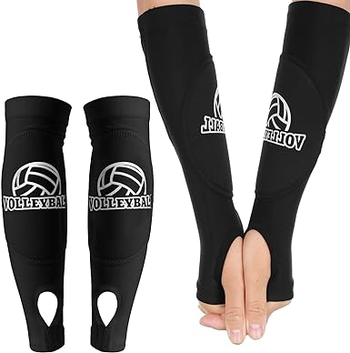 Volleyball Arm Sleeves Passing Hitting Forearm Sleeves with Protection Foam Pads and Thumb Hole,Padded Volleyball Sleeves for Kids Youth Girls 1 Pair Black