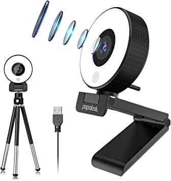 Webcam Ring Light Beauty Effect,MAYOGA papalook Webcam with Dual Noise Cancelling Mics,Full HD 1080P 30fps Webcam,Plug and Play Web Camera for Gaming,Video Calling, Conferencing,Live Streaming