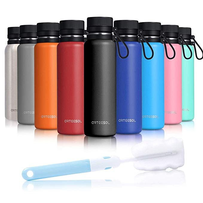 Arteesol Water Bottles 17/19/25/34 oz (500/550/700/1000 ml) BPA Free Vacuum Insulated 18/8 Stainless Steel Leak-Proof Double-Walled Wide Mouth for Sports Gym Workout, Cold or Hot for 12h