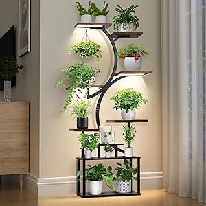 IPOW 9 Tiered Plant Stand with Grow Lights 61" Tall Plant Stand for Indoor Plants Ultra Sturdy Metal Construction Plant Flower Holder for Indoor Living Room, Balcony and Patio