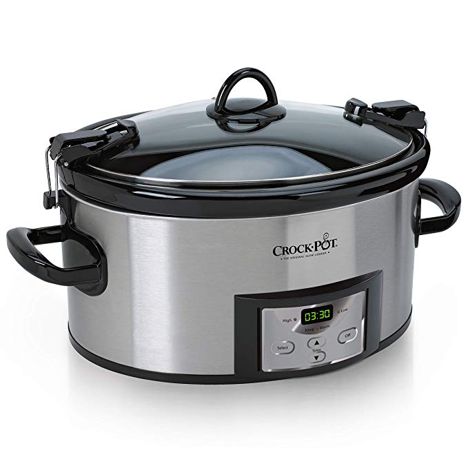 Crock-Pot 6-Quart Programmable Cook and Carry Oval Slow Cooker, Digital Timer, Stainless Steel, SCCPVL610-S