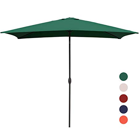 KINGYES Rectangular Patio Table Umbrella Garden Umbrella with Tilt and Crank for Outdoor, Beach Commercial Event Market, Camping, Swimming Pool (6.6 by 9.8 Ft, Dark Green)