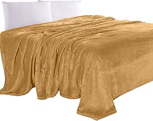 Elegant Comfort Luxury Velvety Feel Blanket, All-Season Lightweight Blanket, Ultra Plush, Soft, Cozy-Fuzzy Flannel Fleece for Couch, Sofa, Bed, Travel, Solid Design, Twin/Twin XL, Gold-Yellow