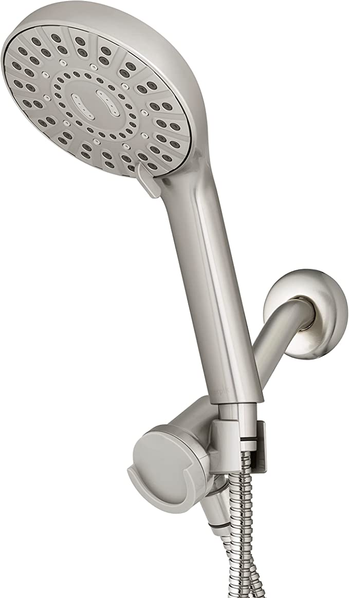 Waterpik Magnetic Dual Dock Adjustable Height Hand Held Shower Head With 5-Foot Metal Hose and PowerPulse Shower Massage, Brushed Nickel QMP-869ME