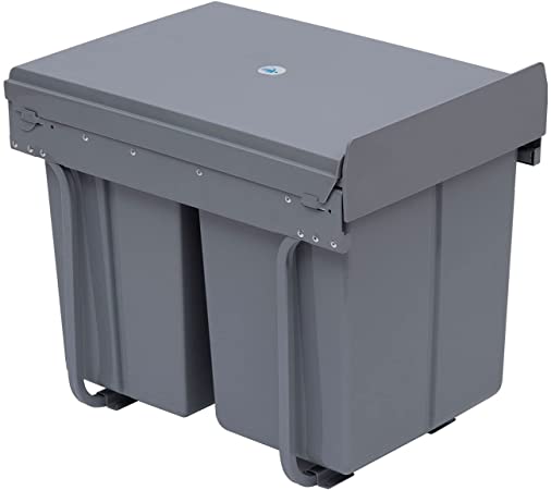HOMCOM Kitchen Recycle Waste Bin Pull Out Soft Close Dustbin Recycling Cabinet Trash Can Grey (40L (1x20L 2x10L))