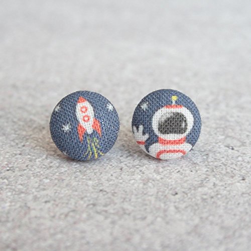 Space Man Fabric Button Earrings