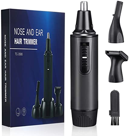 3 in 1 Ear and Nose Hair Trimmer Kit, 2020 Professional Painless Eyebrow and Facial Beard Hair Trimmer for Men and Women, Energy-Saving Operated, IPX7 Waterproof Dual Edge Blades