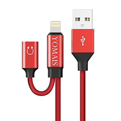 Braided Lightning Cable, 2 in 1 Lightning Audio   1Ft/0.3M Nylon Braided 8Pin Lightning USB Data Sync Charger Cable Charging Cord for iPhone 8Plus 8 iPhone 7 7Plus Compatible iOS 11（Red）