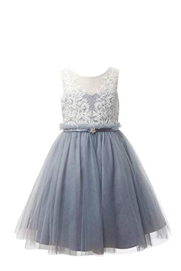 Miama Ivory Lace Dusty Blue Tulle Wedding Flower Girl Dress Junior Bridesmaid Dress