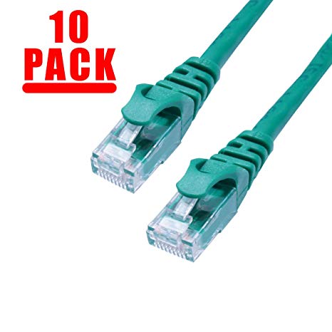 Grandmax 10 Pack - CAT6 7 Foot UTP Ethernet Network Patch Cable, Multiple Colors and Sizes, Snagless/Ferrari Boot/Green