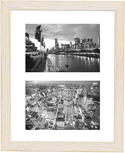 Golden State Art, 8x10 Distressed White Collage Picture Frame - White Mat for (2) 4x6 Pictures - Wood Molding - Easel Stand for Tabletop - D-Rings for Wall Display - Great for Homes, Offices, Events