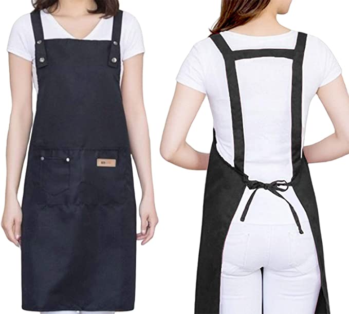 H Style Adjustable Unisex Apron with 2 Pockets, Water Drop Resistant Apron for Women, Chef, Waiters, Artist, Grill Kitchen Restaurant Bar Shop Adjustable Large Size Comfortable (Black)
