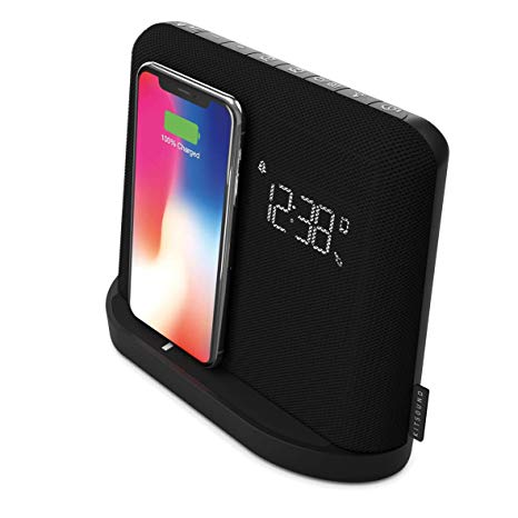 KitSound Xdock Qi Charger Wireless Bluetooth Speaker Charging Dock with FM Radio for iPhone 8/X/XS/XR/XS Max, Samsung S6/S7/S8/S9 - Black