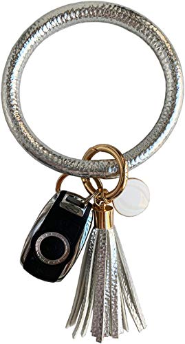 Keychain Bracelets with Tassel,Leather Keyring Bangle Round Wristlet Key Rings for Women Girls