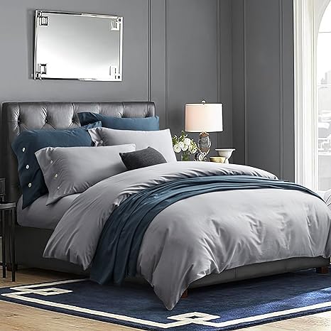 Softta Modern Solid Silver Grey 3Pcs Vintage Duvet Cover Set Queen Size Boho 1000TC Sateen Hypoallergenic 100% Egyptian Cotton Bedding Collection