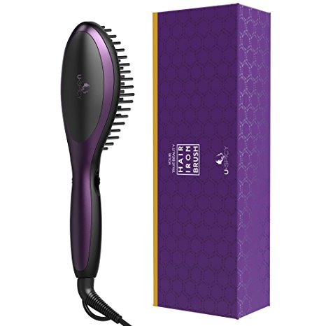 USpicy Hair Straightening Brush with Negative Ions Technology And Slide Temperature Control (Heats up Fast, Auto-Lock Function & Auto-Shut-Off Function, Innovative Bristle Design)