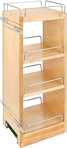 Rev-A-Shelf 9" Pull Out Shelf Organizer for Kitchen and Bathroom Cabinets, Wooden Slide Out Spice or Medicine Rack w/Soft-Close, 448-BBSCWC-9C