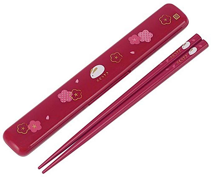 Skater Japanese Rabbit Blossom Chopstick and Case, Red