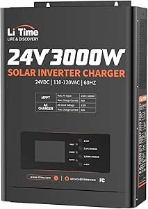 LiTime 24V 3000W All-in-One Solar Inverter Charger | 60A MPPT Solar Controller | Pure Sine Wave Output | Uninterrupted Power Supply | RS485 Communication | Home Energy Storage, Off-Grid Solar System