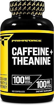 Primaforce Caffeine with L-Theanine, 100mg of Each, 180 Capsules, 180 Servings - Non-GMO, Soy Free, and Gluten Free