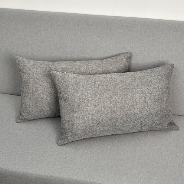 Natus Weaver Decorative Linen Oblong Throw Pillow Cases Cushion Covers Textured for Sofa , 12 " x 20 " ,2 packs, Dark Grey