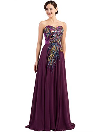 GRACE KARIN Long Strapless Embroidery Prom Dress A-line CL6168 (Multi-Colored)