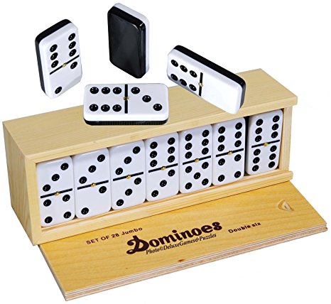 Dominoes Double 6, Tournament Size, Two Toned with Spinner (center) Rivets, in wooden case