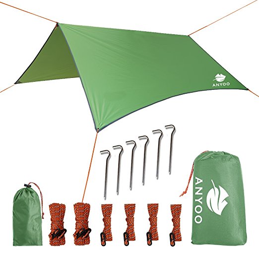 Anyoo Tarp Shelter Waterproof Lightweight Hammock Rain Fly 10 x 10 ft Camping Tent Sunshade Ripstop Easy Setup Durable Portable Good for Hiking Backpacking Travel
