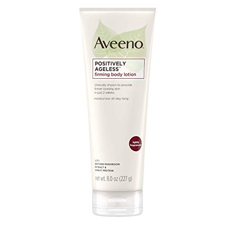 Aveeno Positively Ageless Anti-Aging Firming Body Lotion with Shiitake Mushroom complex & Wheat Protein,Lightweight &Non-Greasy Daily Moisturizing Lotion to help Improve Skin Elasticity & Texture,8 oz