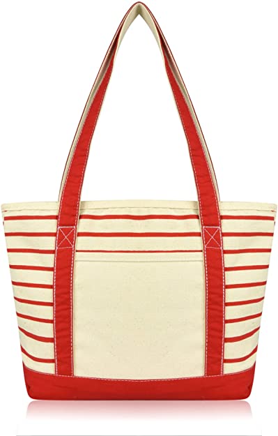 DALIX Stripe Tote Deluxe Shoulder Bag Cotton Canvas