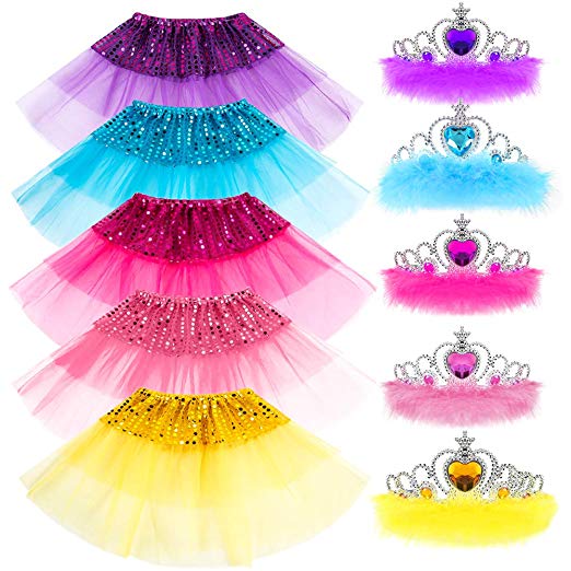 Princess Dress up Accessories 10 Pieces Girl Gift Set Crown Dress Tiara Belle Elsa Party Favors Costume for Girls