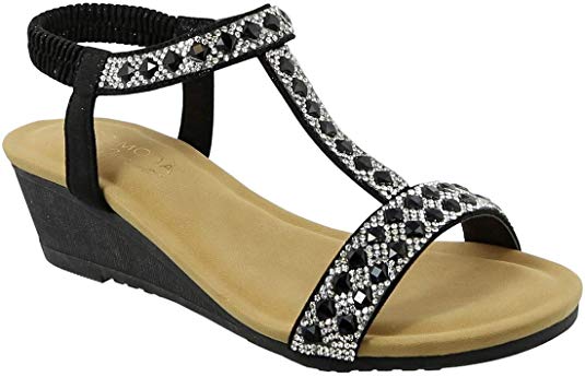 TOP Moda Downey-3 Rhinestones T-Strap Elegant Sandals