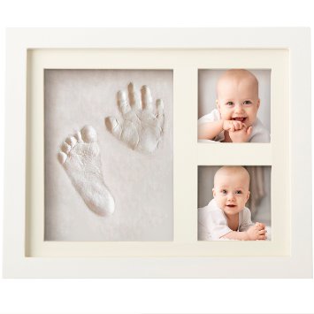 CHARMING BABY HANDPRINT and Footprint Frame Kit - Baby Keepsake Preserves Priceless Memories - Non Toxic and Safe Clay - Quality Wood Frame with Safe Acrylic Glass - Great Baby Gift For Baby Registry