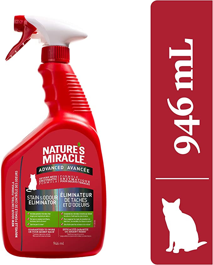 Nature's Miracle Advanced Stain & Odor Remover Just for Cats, Pet Stain Eliminator, 946mL (Spray Bottle)