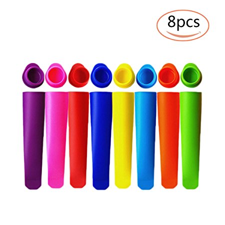 ZICA 8 Pcs Reusable Silicone Popsicle Make Your Own Healthy Frozen Fruit Juice Popsicle