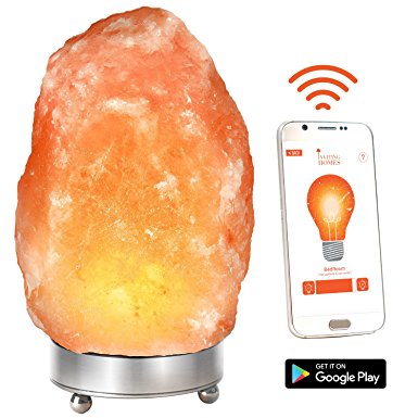 INVITING HOMES Himalayan Salt Lamp with Stainless Steel Base and Wi-Fi Connecting Dimmable Switch App for Smart Devices, 6ft UL-Listed Cord and 15-Watt Light Bulb Included