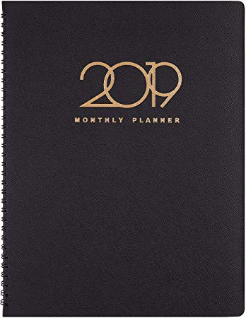 2019 Monthly Planner - Monthly Planner 2019 with Tabs, Perfect for Your Organization, 15 Months from January 2019 - March 2020, 8-7/8" x 11", Black - Poluma
