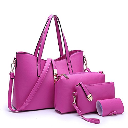 SIFINI Women Fashion PU Leather Handbag Shoulder Bag Purse Card Holder 4pcs Set Tote Handbag