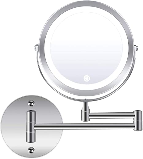 Wall Mounted Makeup Mirror, 1X 10X Magnification 360 Degree Rotation Double Sided Led Lighted Vanity Mirrors for Bathroom AC Adapter or Battery Operated