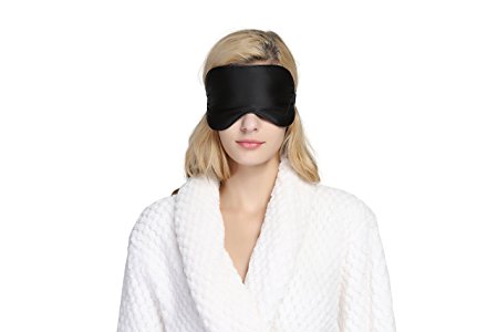 TONY & CANDICE 100% Pure Silk Sleeping Mask Sleep Mask & Blindfold Super Smooth Blindfold Eyemask for Travel with Ear Plugs (Black)