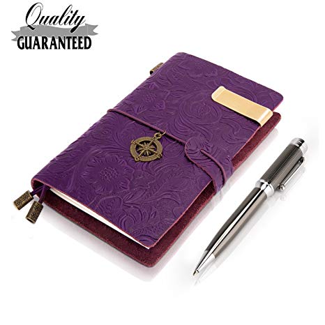 Field Notes Cover Pocket Leather Journal With 3 Dotted Notebook Insert   Fashion Pen-5.5" X 3.5" Gift for Men & Women, Perfect to write in, Fit with Field Notes, Pocket Moleskine-Purple